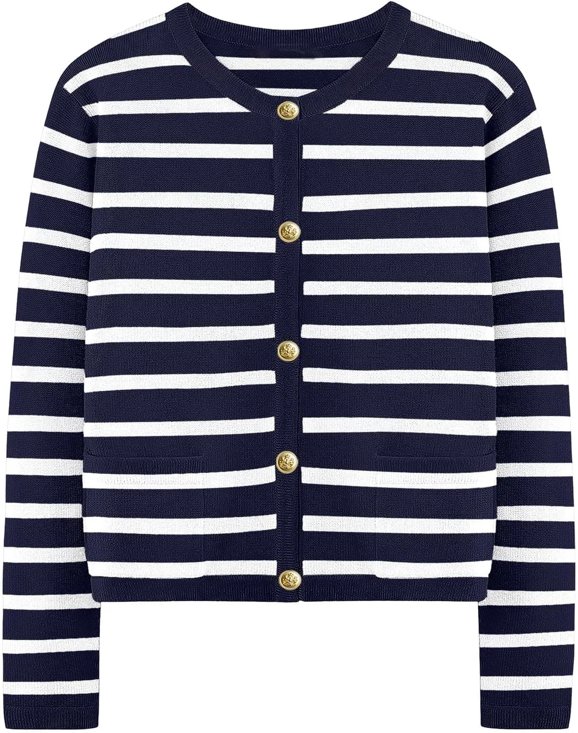 Women Striped Cardigan Sweaters Casual Long Sleeve Button Down Cropped Jackets Coat Fall Knit Sweater