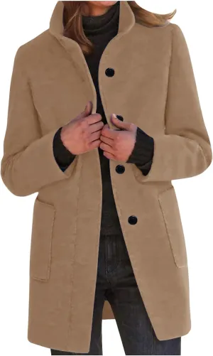 Women Trench Coat Casual Single Breasted Midi Peacoat Trench Coats Fall Winter Wool Coats with Pockets