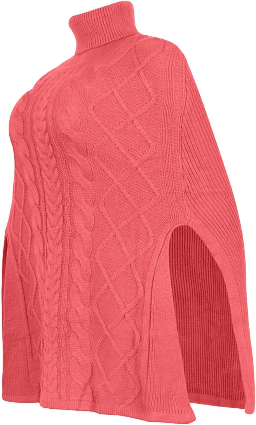 Women Turtleneck Sweaters Split Hem Pullover Knit Sweater Tops Cape Turtleneck Poncho Sweater Women