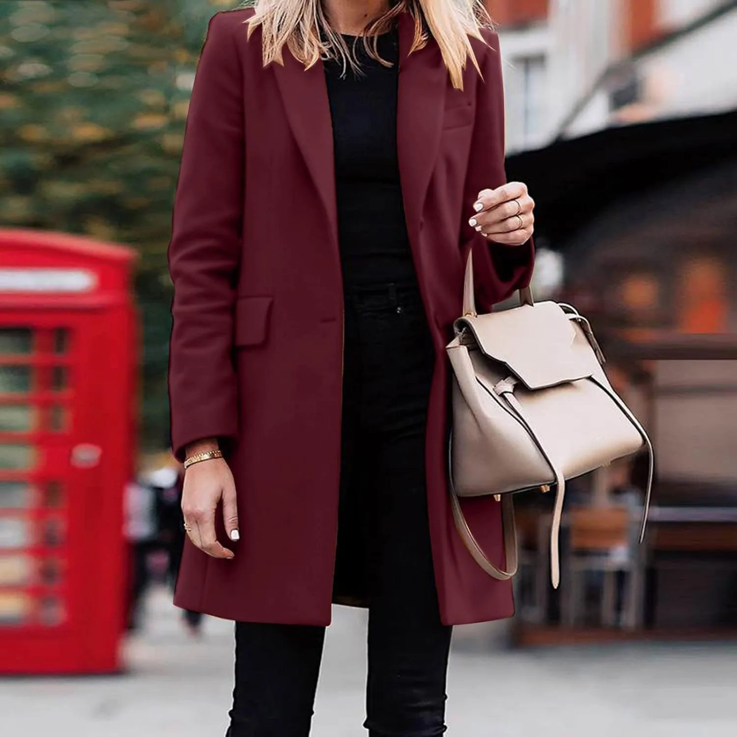 Women Winter Wool Blend Coats Thick Mid-Long Coat Single BreastedNotch Lapel Trench Jacket Elegant Pea Coat Outwear