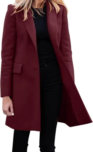 Women Winter Wool Blend Coats Thick Mid-Long Coat Single BreastedNotch Lapel Trench Jacket Elegant Pea Coat Outwear