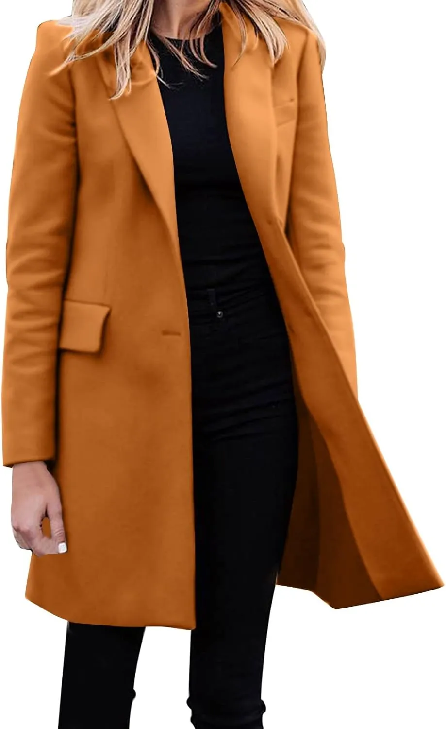 Women Winter Wool Blend Coats Thick Mid-Long Coat Single BreastedNotch Lapel Trench Jacket Elegant Pea Coat Outwear