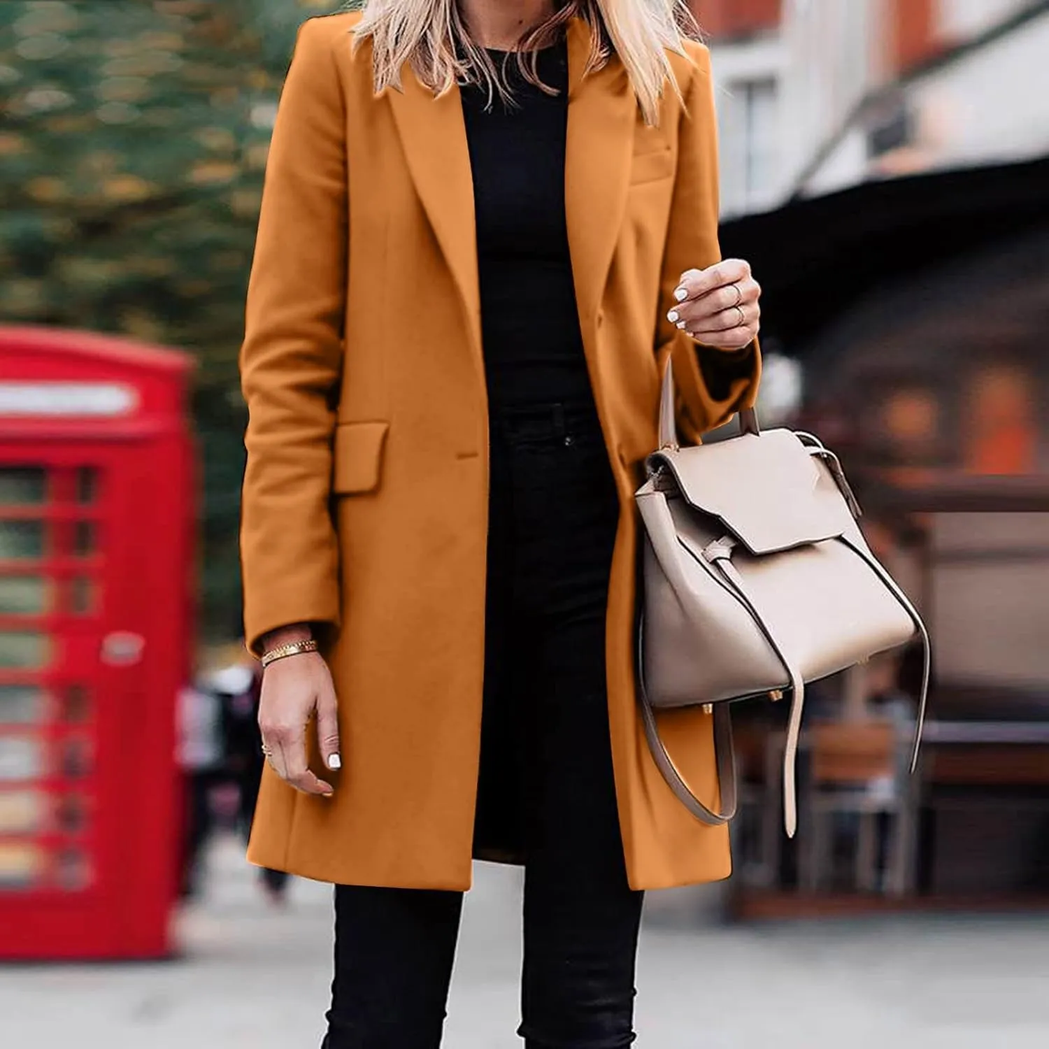 Women Winter Wool Blend Coats Thick Mid-Long Coat Single BreastedNotch Lapel Trench Jacket Elegant Pea Coat Outwear