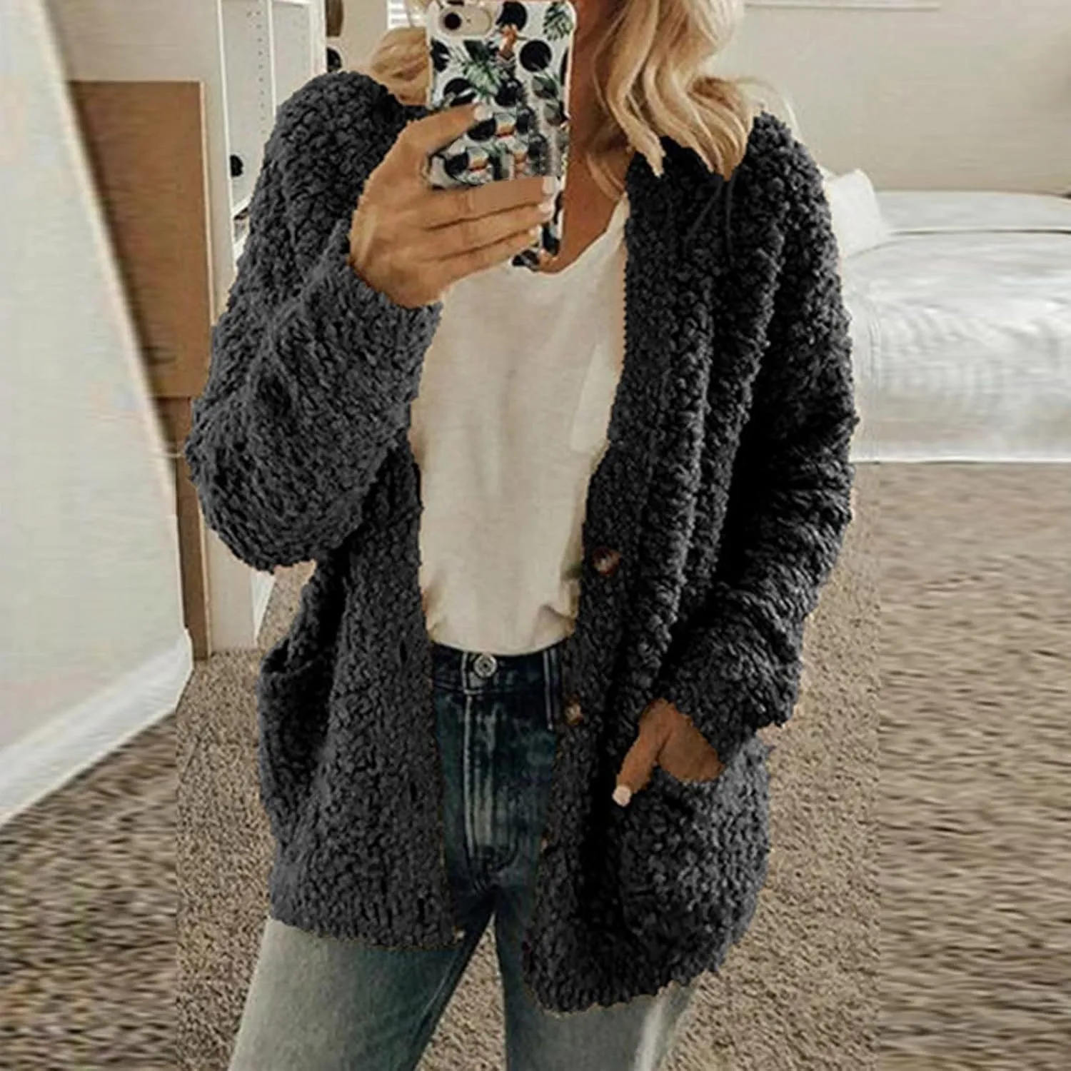 Womens 2023 Cardigan Sweaters Fall Open Front Button Down Long Sleeve with Pockets Casual Chunky Warm Outerwear Coat