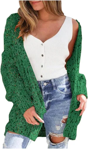 Women's 2023 Fall Open Front Chunky Knitted Sweater Cardigans Oversized Long Sleeve Cardigan Outwear Coat with Pocket