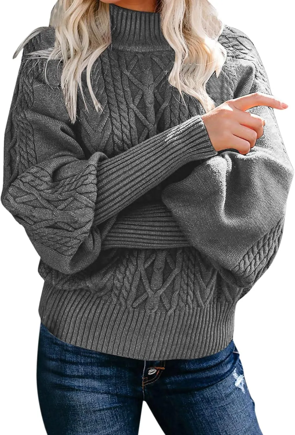 Women's 2024 Fall Long Sleeve Sweaters Cable Knitted Turtleneck Oversized Pullover Tops Fall Winter Comfort Sweaters