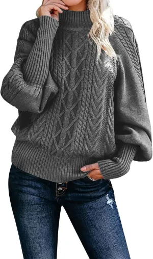 Women's 2024 Fall Long Sleeve Sweaters Cable Knitted Turtleneck Oversized Pullover Tops Fall Winter Comfort Sweaters