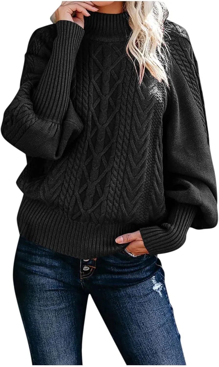Women's 2024 Fall Long Sleeve Sweaters Cable Knitted Turtleneck Oversized Pullover Tops Fall Winter Comfort Sweaters