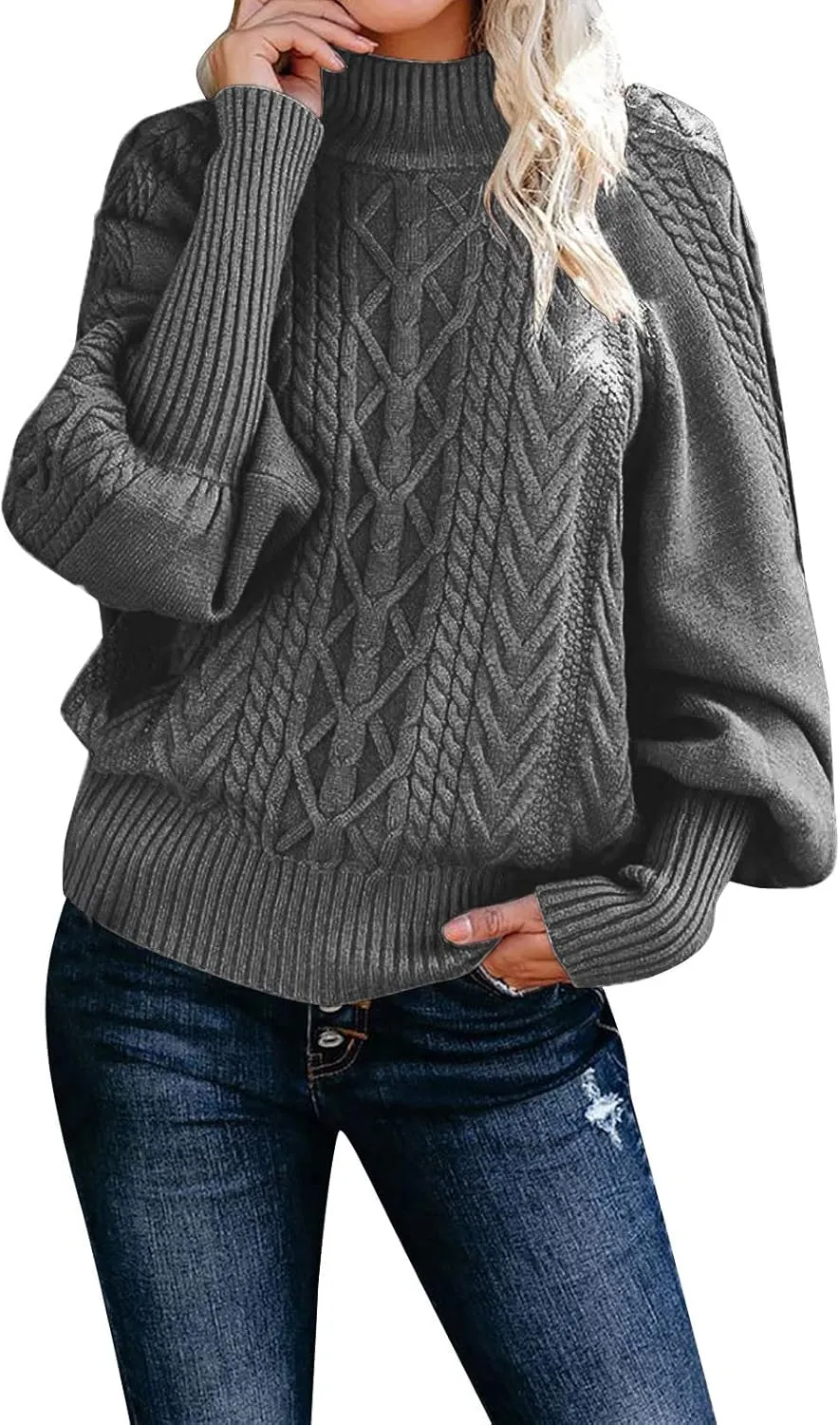 Women's 2024 Fall Long Sleeve Sweaters Cable Knitted Turtleneck Oversized Pullover Tops Fall Winter Comfort Sweaters