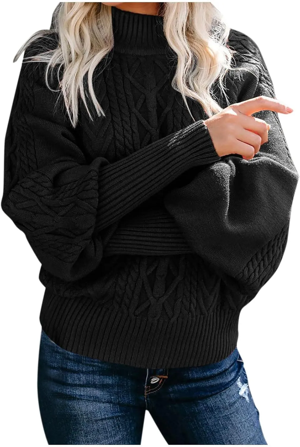 Women's 2024 Fall Long Sleeve Sweaters Cable Knitted Turtleneck Oversized Pullover Tops Fall Winter Comfort Sweaters