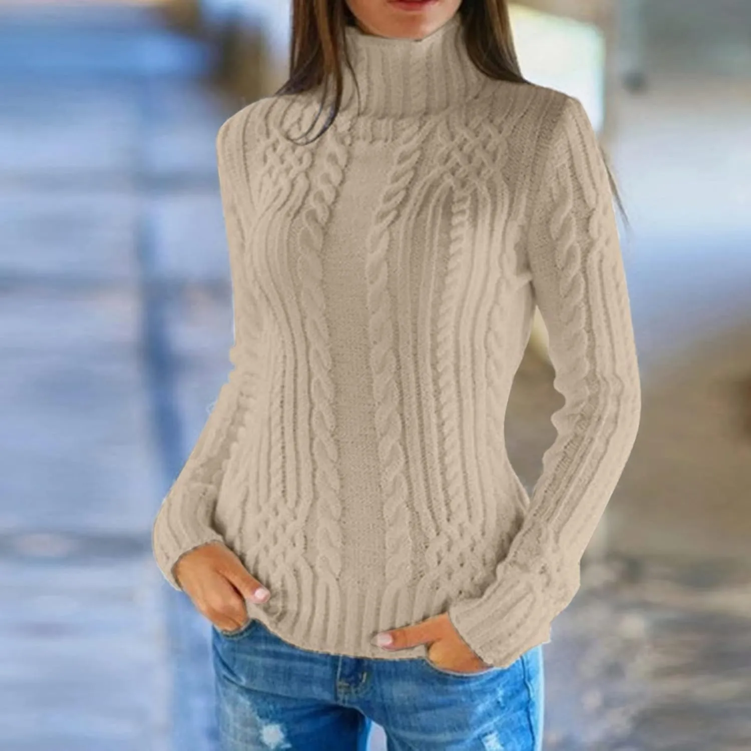 Womens 2024 Fall Long Sleeve Turtleneck Knit Lightweight Slim Fit Casual Oversized Pullover Sweater Jumpers Tops