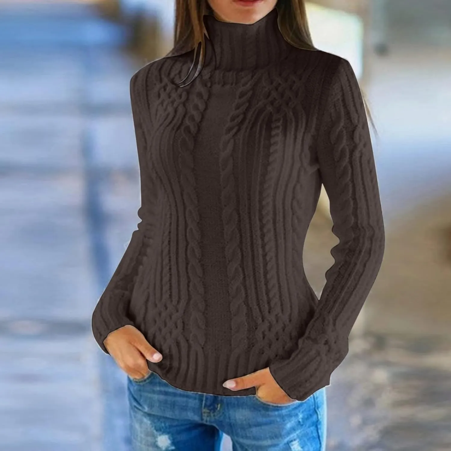 Womens 2024 Fall Long Sleeve Turtleneck Knit Lightweight Slim Fit Casual Oversized Pullover Sweater Jumpers Tops