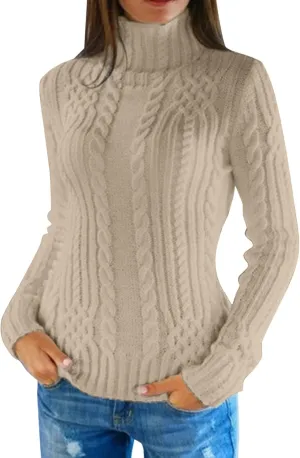 Womens 2024 Fall Long Sleeve Turtleneck Knit Lightweight Slim Fit Casual Oversized Pullover Sweater Jumpers Tops