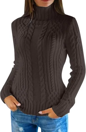 Womens 2024 Fall Long Sleeve Turtleneck Knit Lightweight Slim Fit Casual Oversized Pullover Sweater Jumpers Tops