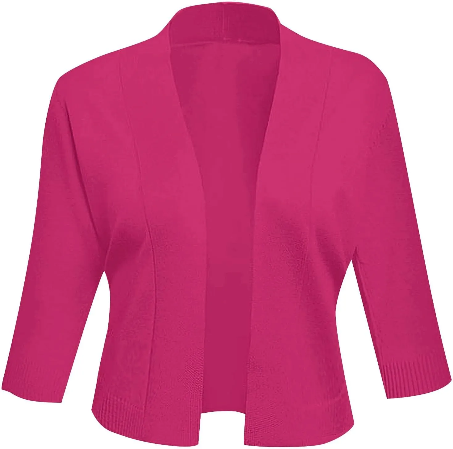 Women's 3/4 Sleeve Knit Cropped Cardigan Sweaters Open Front Bolero Shrugs Short Coat Top Solid Color Knitwear for Dress