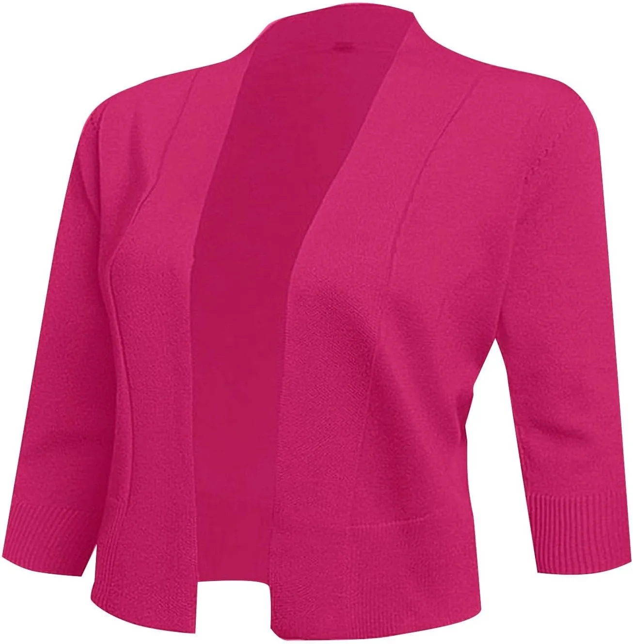 Women's 3/4 Sleeve Knit Cropped Cardigan Sweaters Open Front Bolero Shrugs Short Coat Top Solid Color Knitwear for Dress