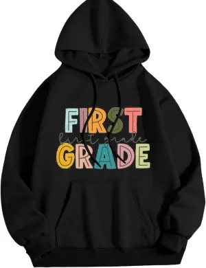 Womens Autumn Hoodies Loose Letter Print Drawstring Hooded Long Sleeve Pullover Sweatshirts Oversized Streetwear Tops