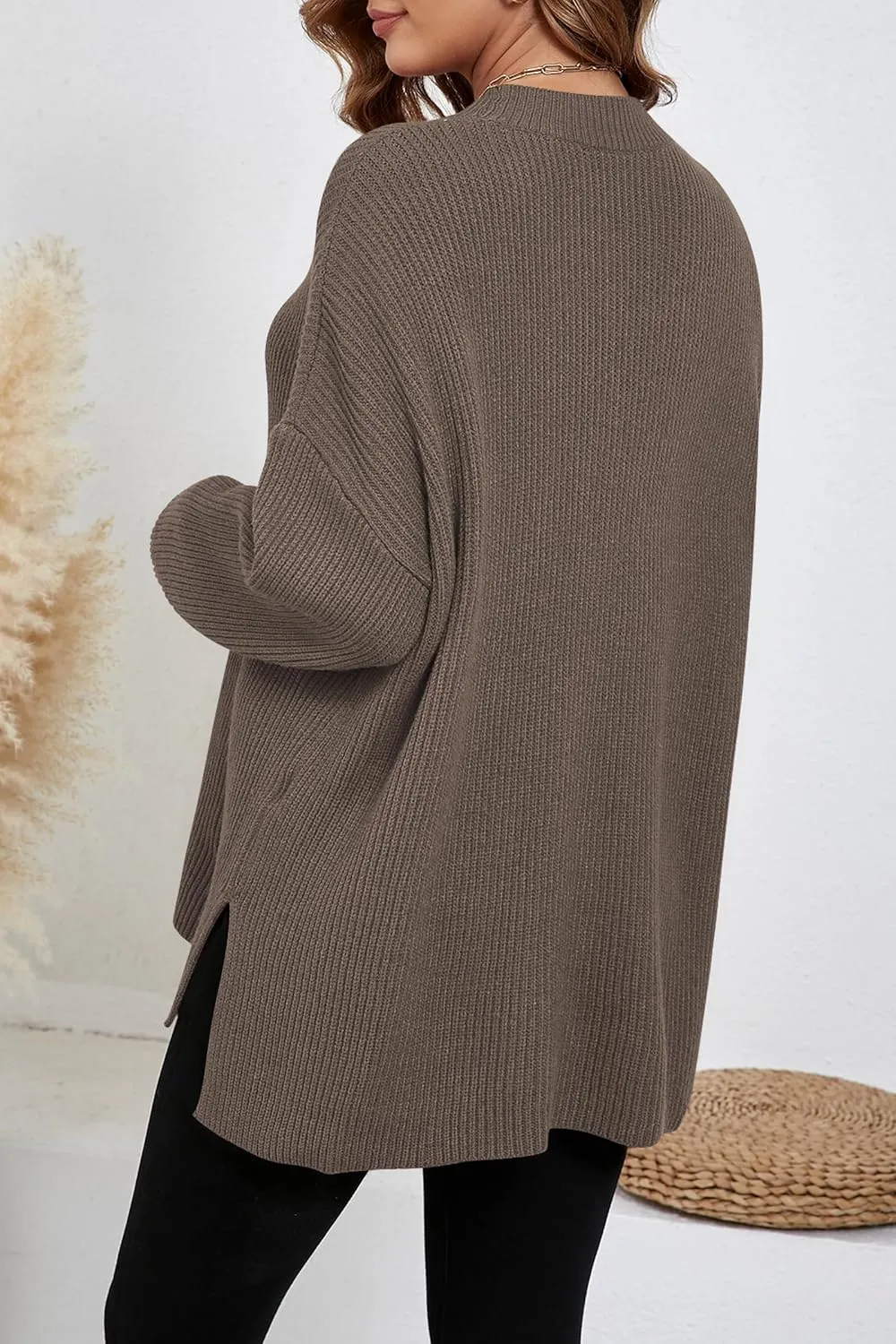 Women's Batwing Long Sleeve Oversized Sweaters Fall Loose Fit Knitted Side Slit Pullover Tops