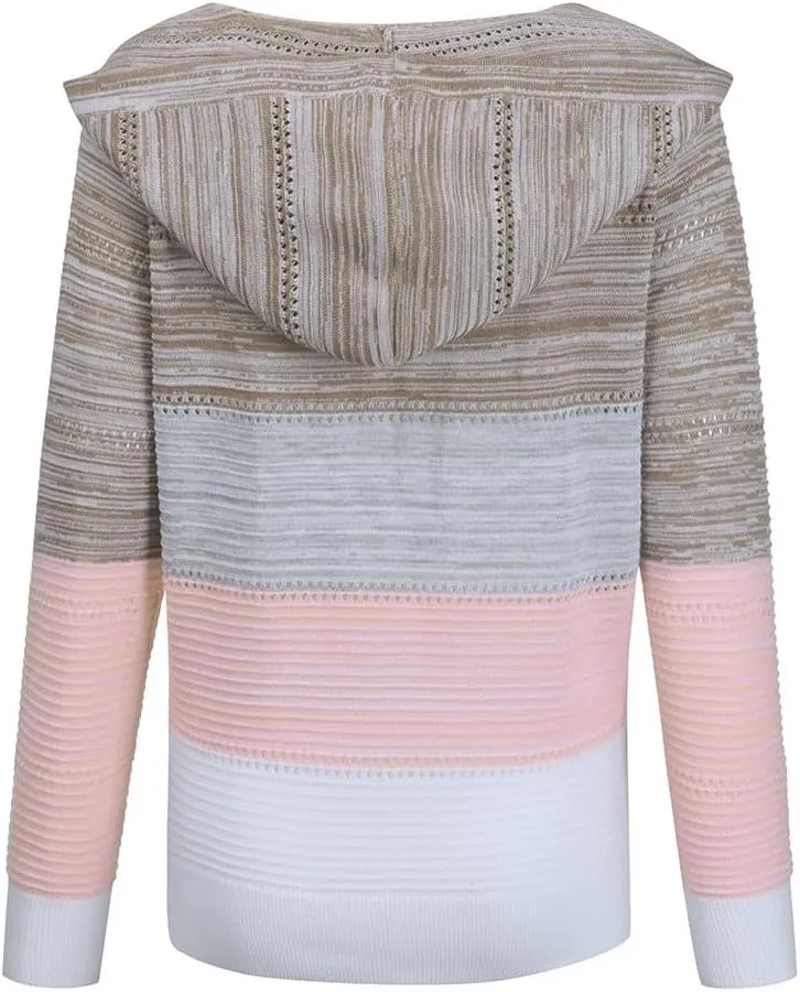 Women's Blouse Knitted Sweatshirts V Neck Hooded Pullover Casual Fashion Patchwork Knit Loose Sweater Tops