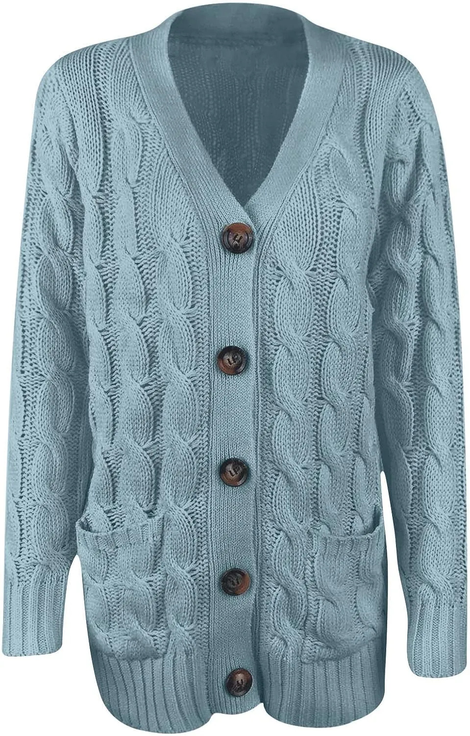 Womens Cable Knit Cotton Cardigan Sweaters Button V Neck Open Front Midi Sweater Jacket Winter Chunky Sweater Coat