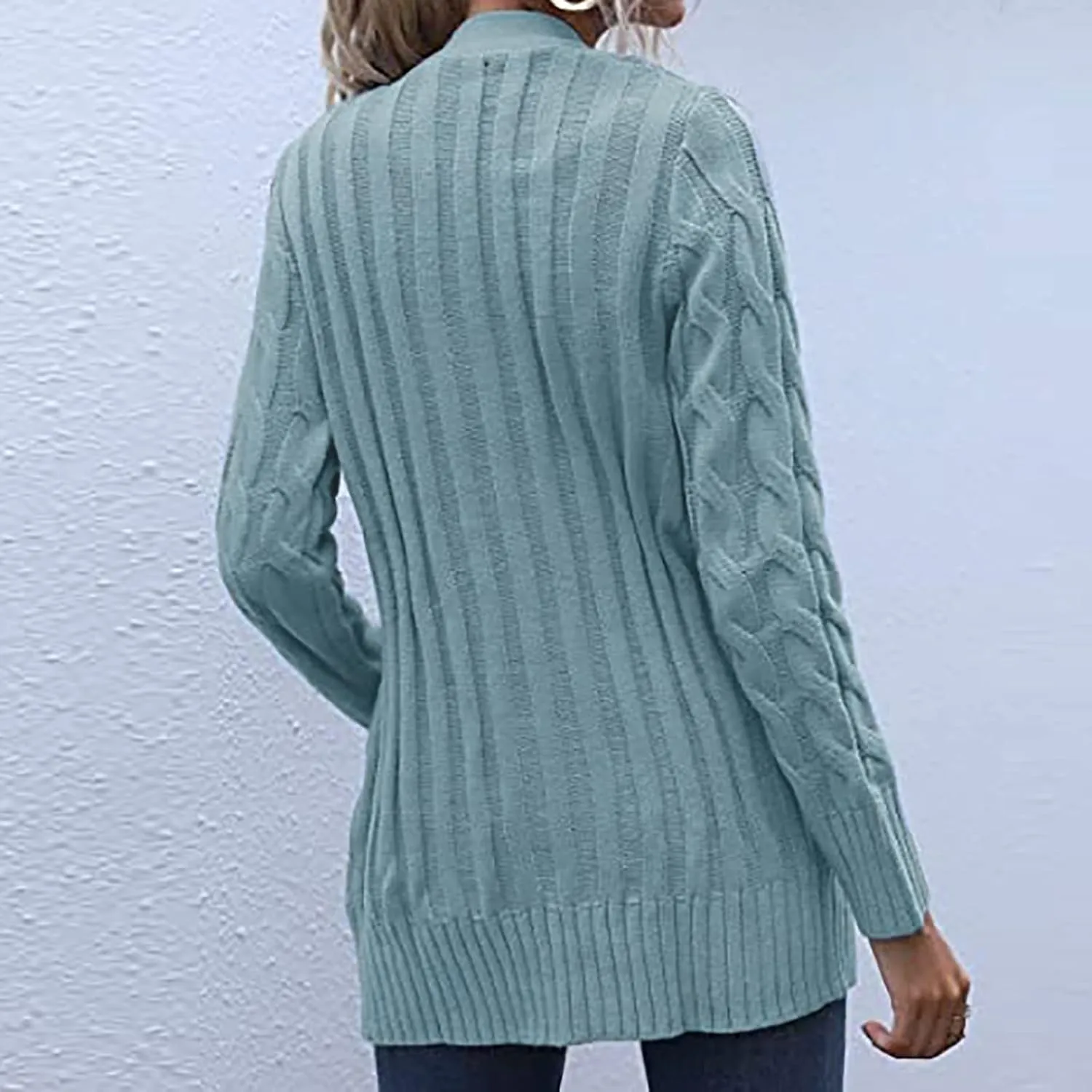 Womens Cable Knit Cotton Cardigan Sweaters Button V Neck Open Front Midi Sweater Jacket Winter Chunky Sweater Coat