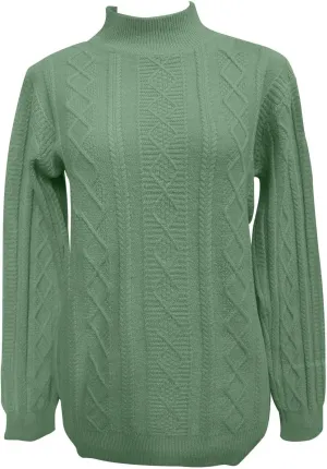 Women's Cable Knit Long Sleeve V Neck Turtleneck Sweaters Vintage Chunky Argyle Sweater Pullover Top for Fall Winter