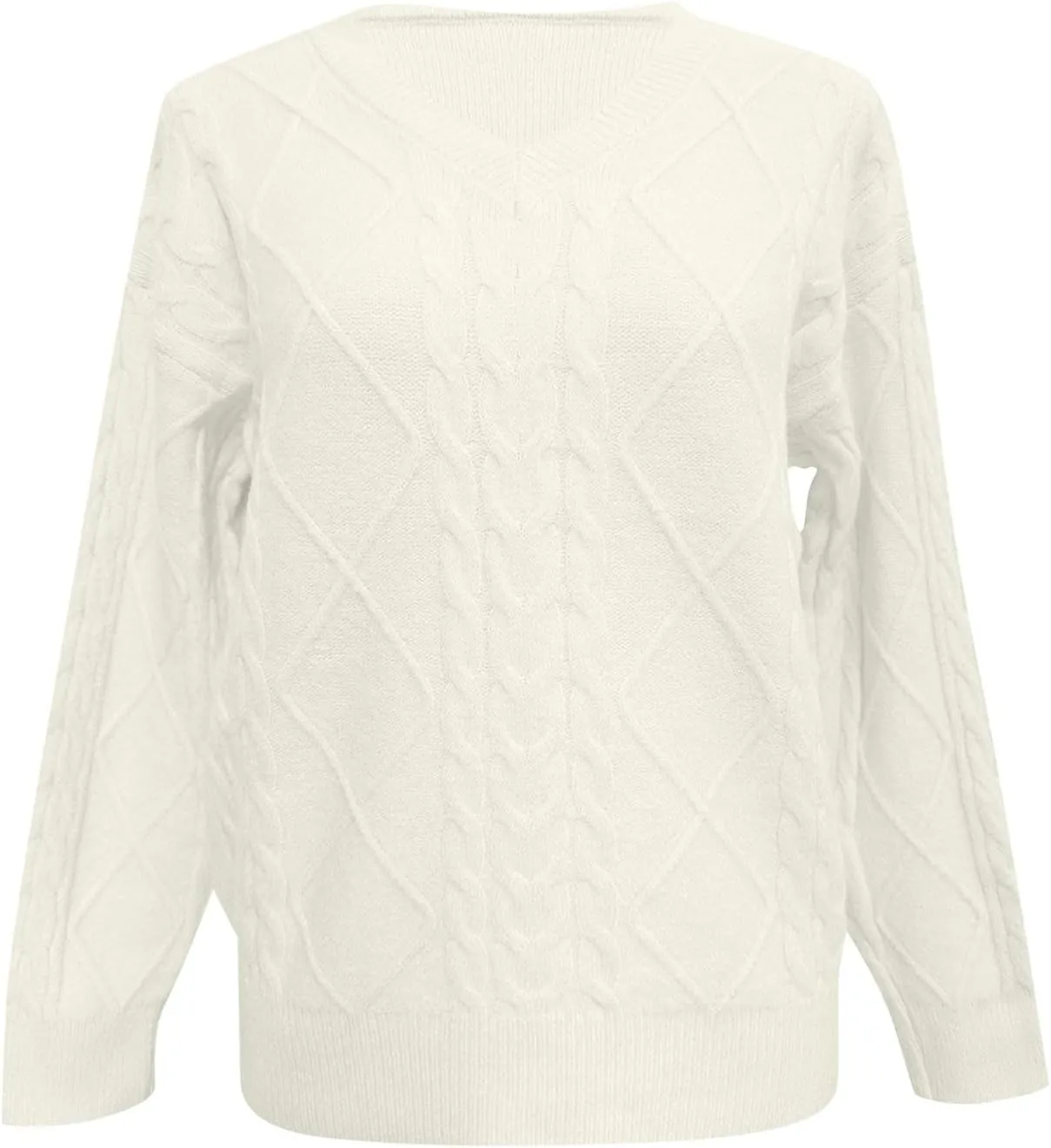 Women's Cable Knit Long Sleeve V Neck Turtleneck Sweaters Vintage Chunky Argyle Sweater Pullover Top for Fall Winter