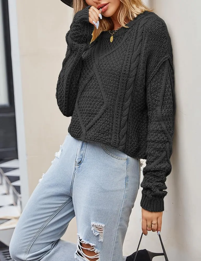 Women's Cable Knit Sweater Oversized Casual Trendy Fall Winter Crewneck Long Sleeve Chunky Pullover Sweater
