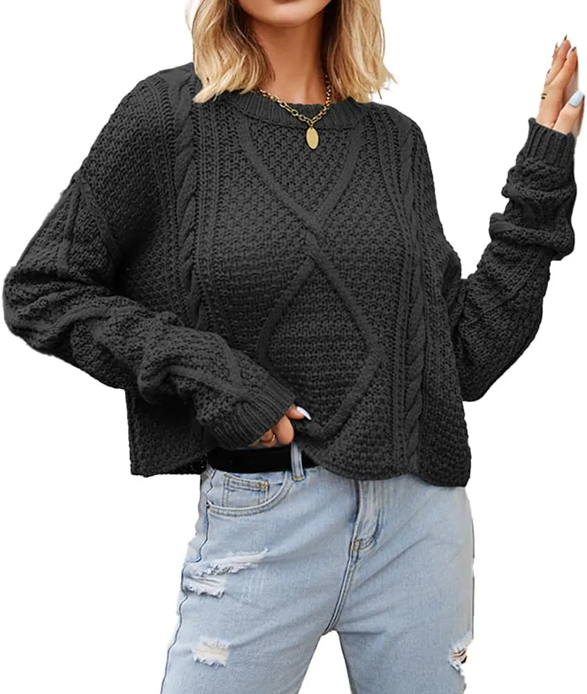 Women's Cable Knit Sweater Oversized Casual Trendy Fall Winter Crewneck Long Sleeve Chunky Pullover Sweater