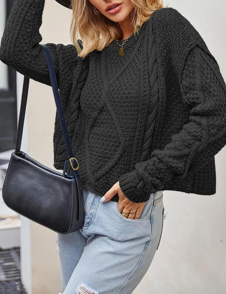 Women's Cable Knit Sweater Oversized Casual Trendy Fall Winter Crewneck Long Sleeve Chunky Pullover Sweater