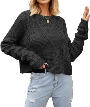 Women's Cable Knit Sweater Oversized Casual Trendy Fall Winter Crewneck Long Sleeve Chunky Pullover Sweater