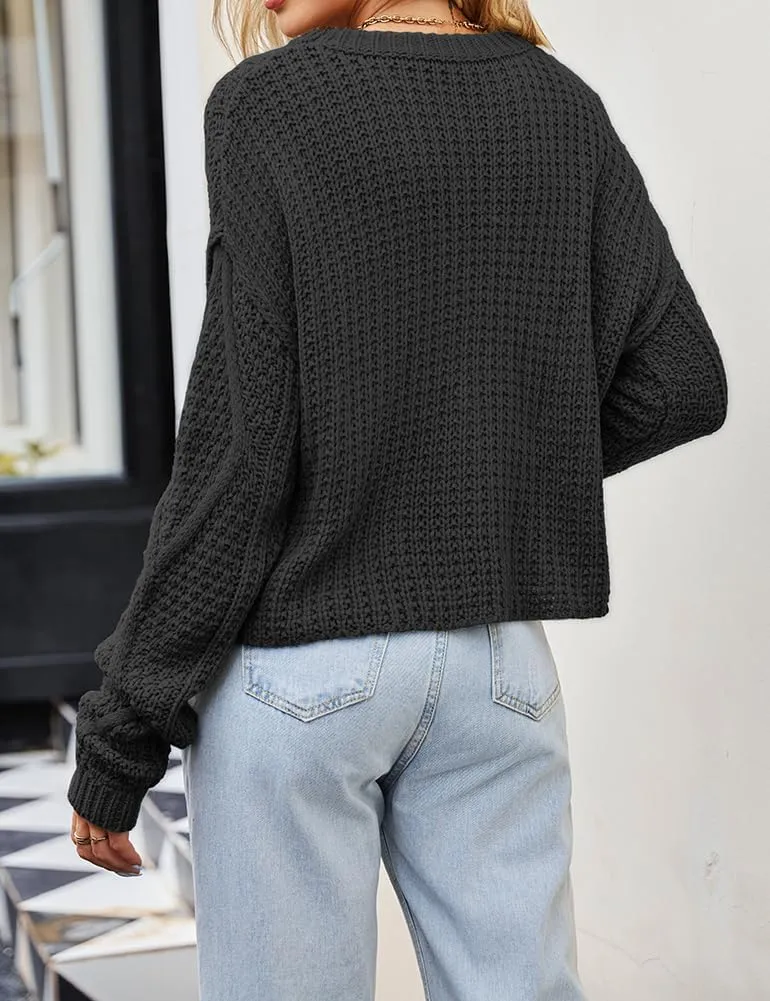 Women's Cable Knit Sweater Oversized Casual Trendy Fall Winter Crewneck Long Sleeve Chunky Pullover Sweater