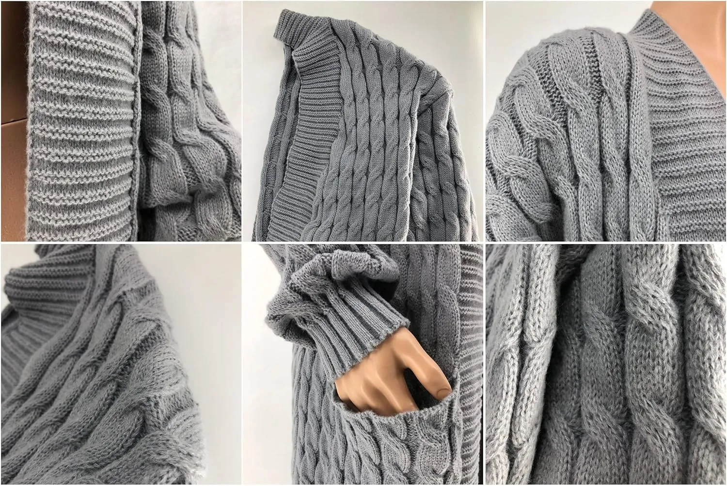 Women's Cable Knit Sweaters Cardigans Long Sleeve Warm Open Front Casual Loose Winter Chunky Coats Outwear with Pockets