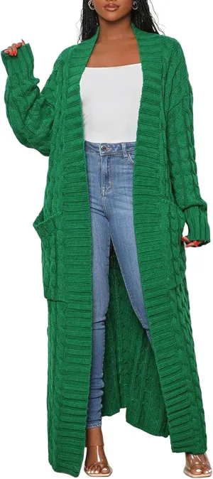 Women's Cable Knit Sweaters Cardigans Long Sleeve Warm Open Front Casual Loose Winter Chunky Coats Outwear with Pockets