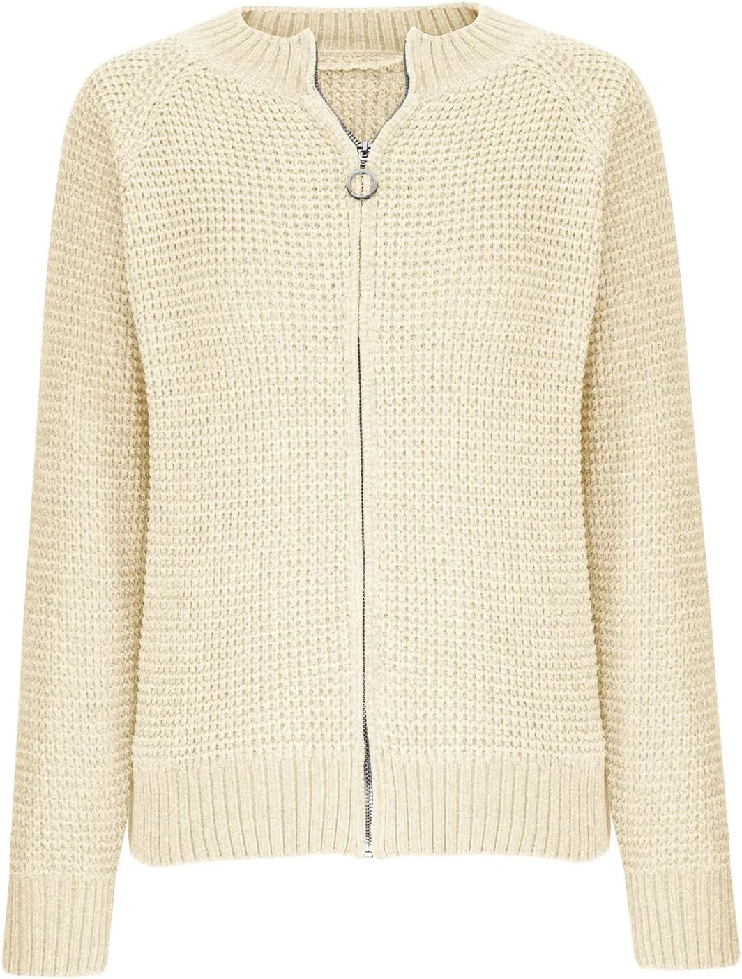 Women's Cable Knit Zipper Sweater Open Front Cardigans Outwear Coat Crewneck Long Sleeve Knitted Jacket Coats