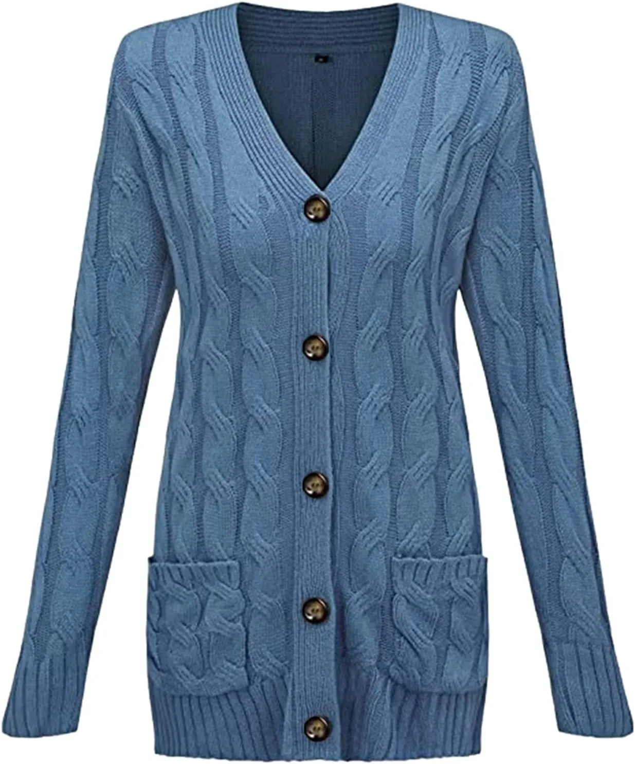 Womens Cable Knitted Cardigan Sweaters Open Front Button Down Coats Chunky Warm Knitwear Sweater Coat with Pockets