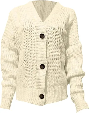 Women's Cardigan Sweater 2024 Fall Winter Casual Long Sleeve Open Front Cardigans Button Down Knit Chunky Outwear Coats