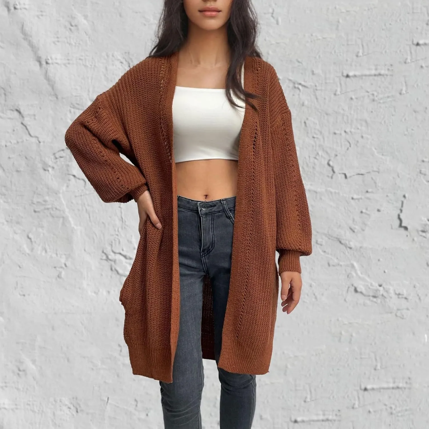 Women's Cardigan Sweater Long Sleeve Oversized Knit Cardigans Women's 2024 Fall Winter Lightweight Soft Outerwear