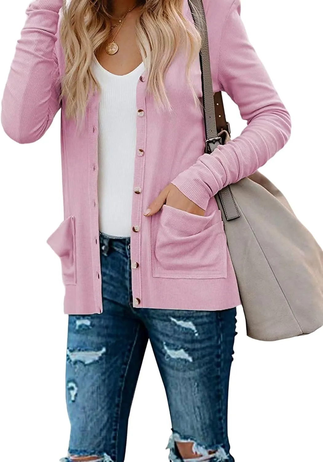Womens Cardigan Sweaters Lightweight Open Front Button Long Sleeve Cardigan Casual Cable Knit Winter Outerwear Coats