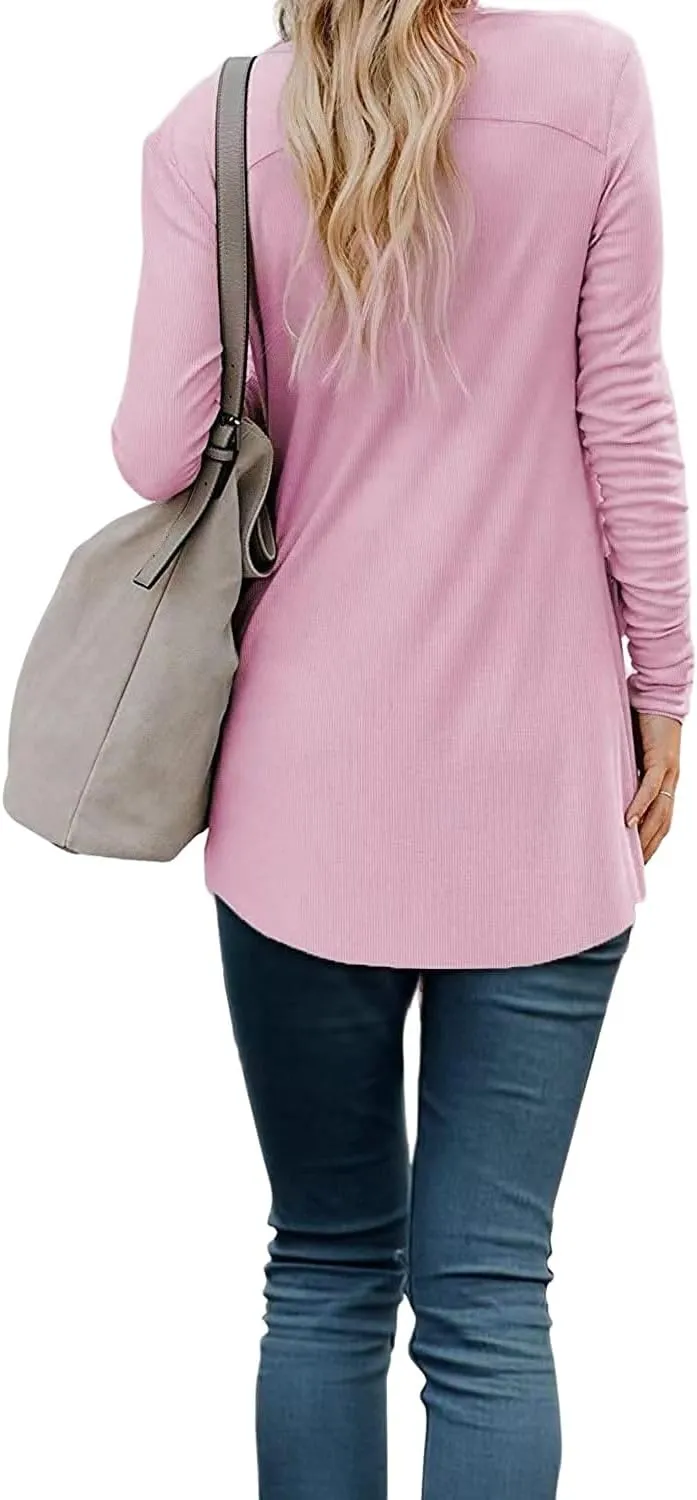 Womens Cardigan Sweaters Lightweight Open Front Button Long Sleeve Cardigan Casual Cable Knit Winter Outerwear Coats