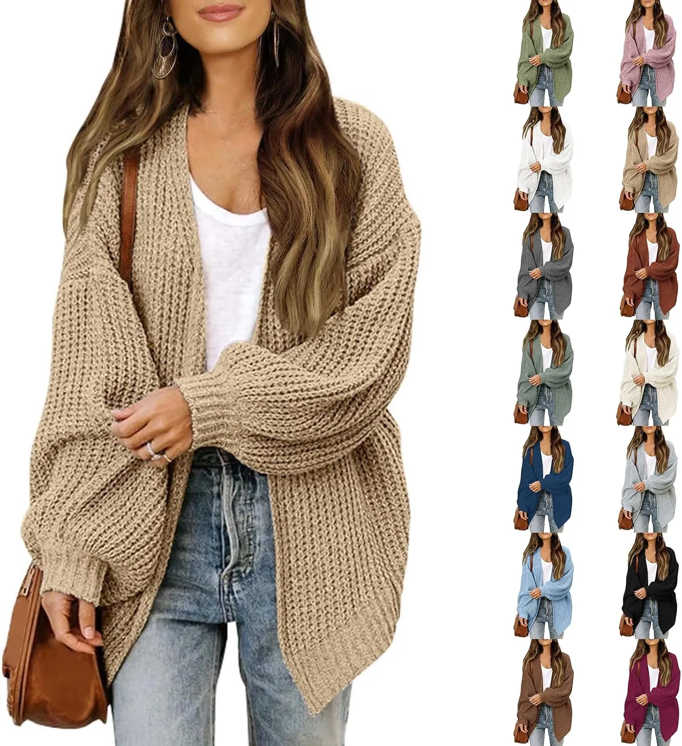 Womens Cardigan Sweaters Loose Fit Chunky Open Front Cardigan Oversized Cable Knit Sweaters with Pockets