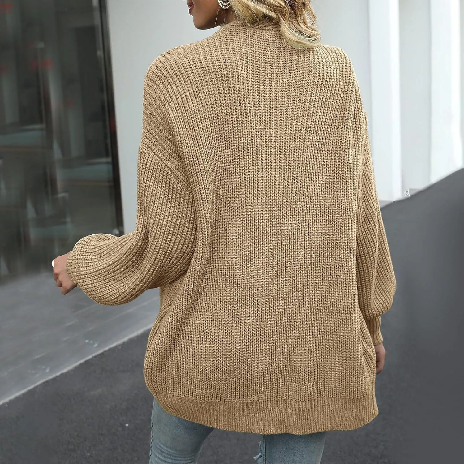 Womens Cardigan Sweaters Loose Fit Chunky Open Front Cardigan Oversized Cable Knit Sweaters with Pockets
