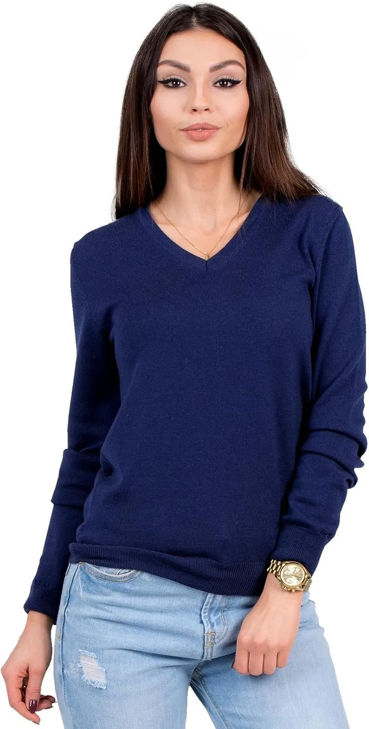 Women's Cashmere Soft Merino Wool V-Neck Sweater Pullover Top