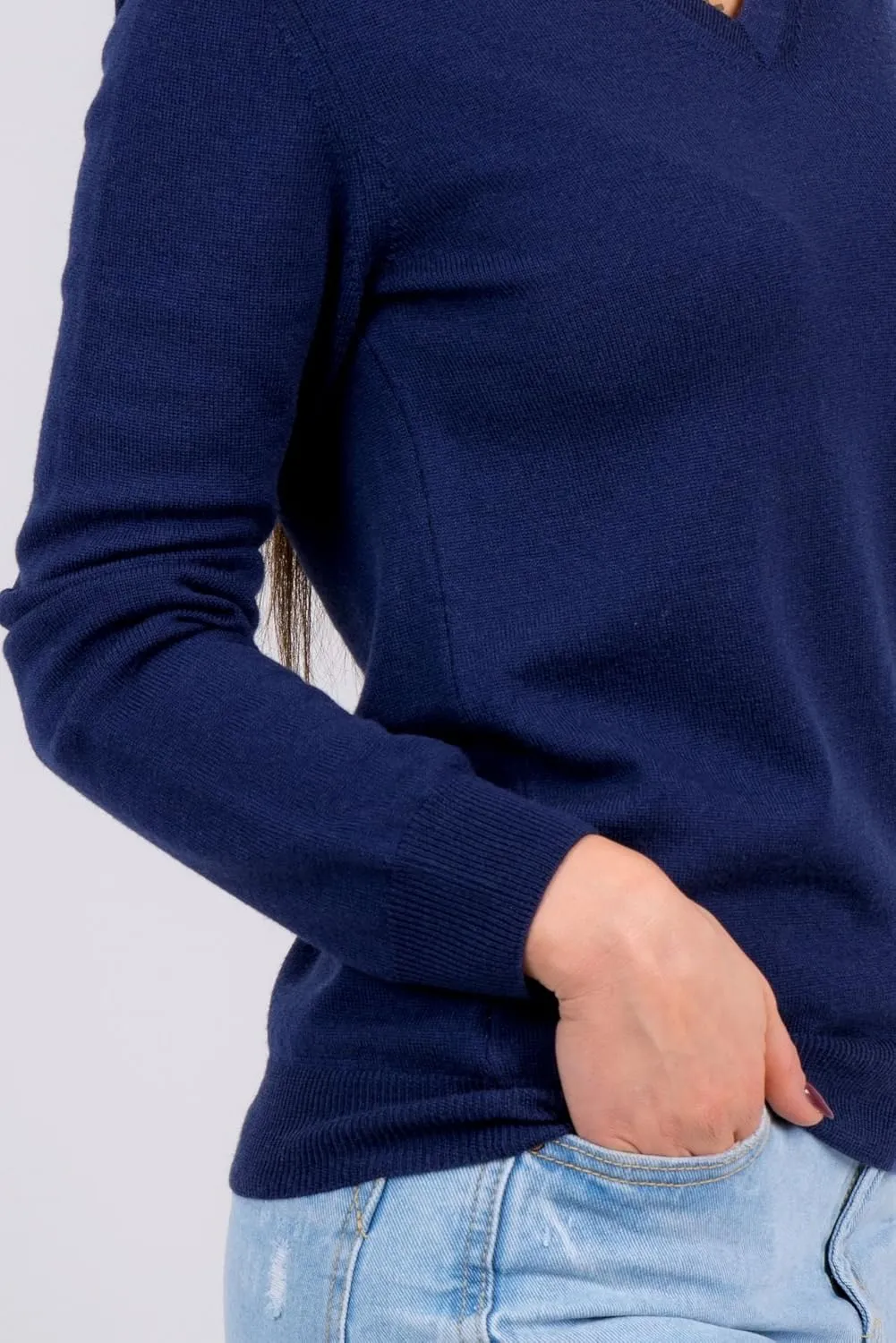 Women's Cashmere Soft Merino Wool V-Neck Sweater Pullover Top