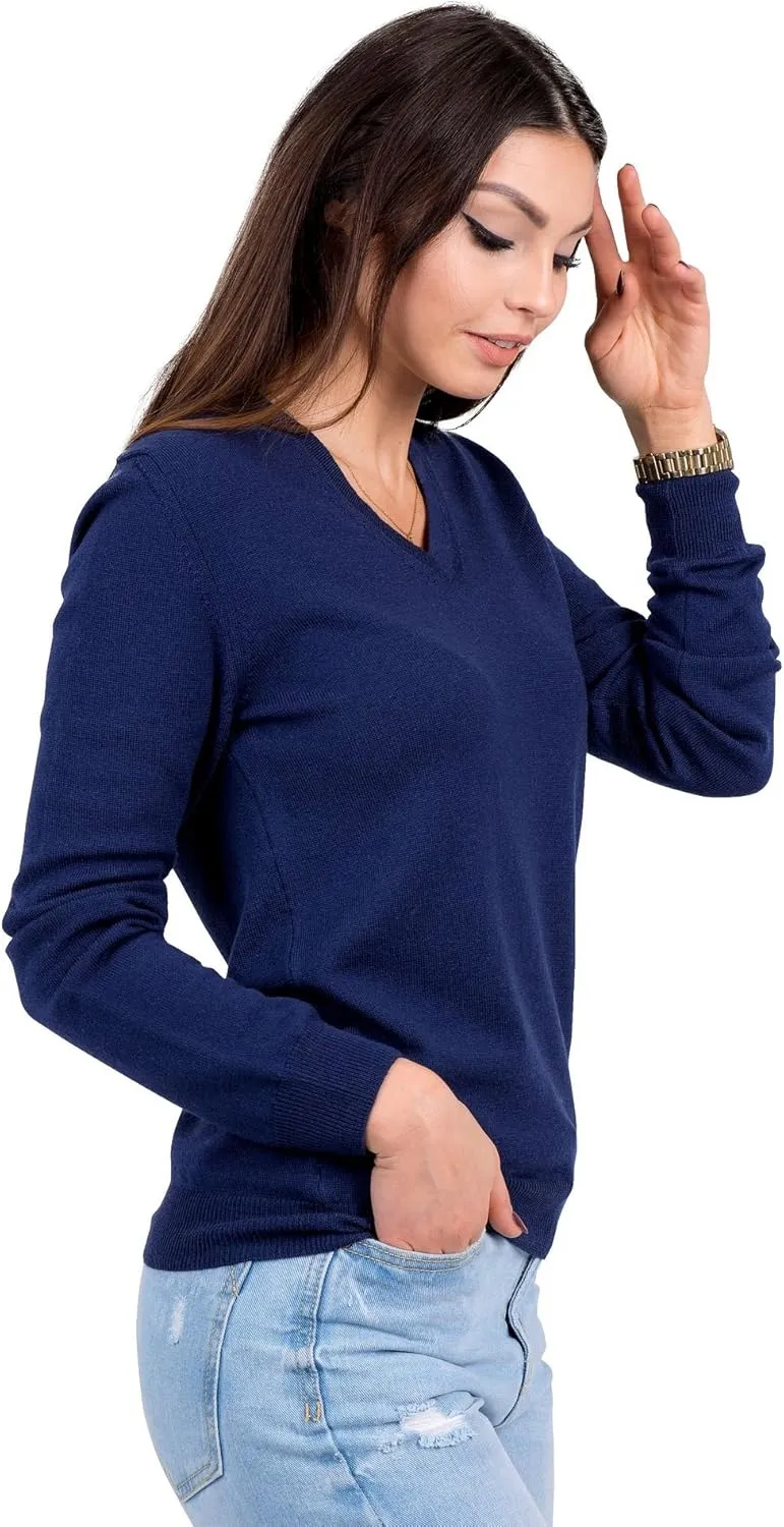 Women's Cashmere Soft Merino Wool V-Neck Sweater Pullover Top