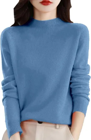 Womens Cashmere Sweaters Soft Half Turtleneck Long Sleeve Wool Sweater Tops Solid Lightweight Knit Pullover Tops