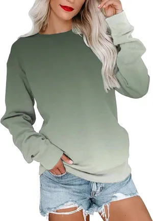 Womens Casual Crewneck Sweatshirt Long Sleeve Solid Color Shirt Soft Lightweight Loose Top Fall Clothes