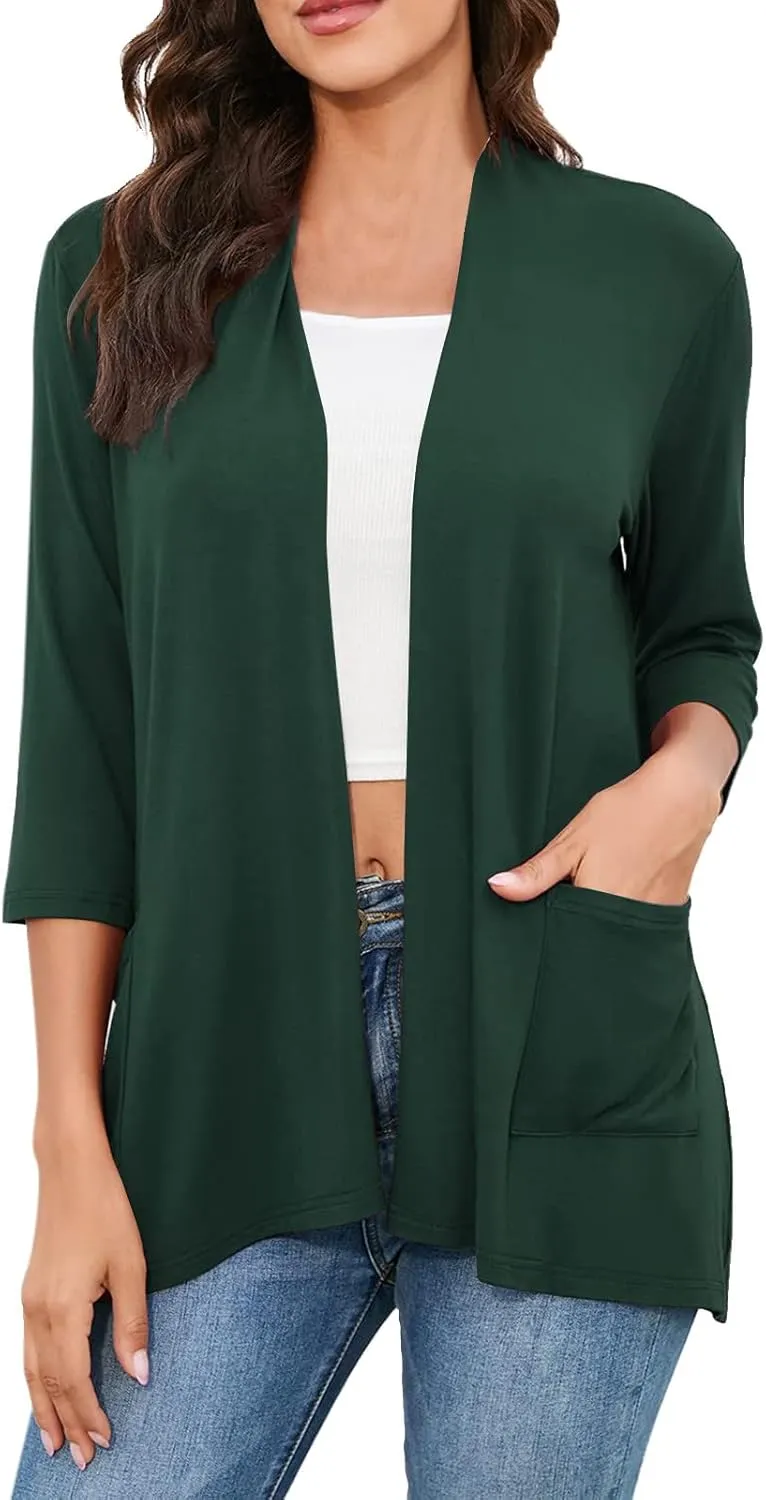 Womens Casual Lightweight Cardigan with Pockets 3 4 Sleeve Front Open Dust Duster Short Sleeve Cardigan Women