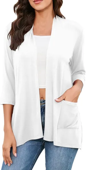 Womens Casual Lightweight Cardigan with Pockets 3 4 Sleeve Front Open Dust Duster Short Sleeve Cardigan Women
