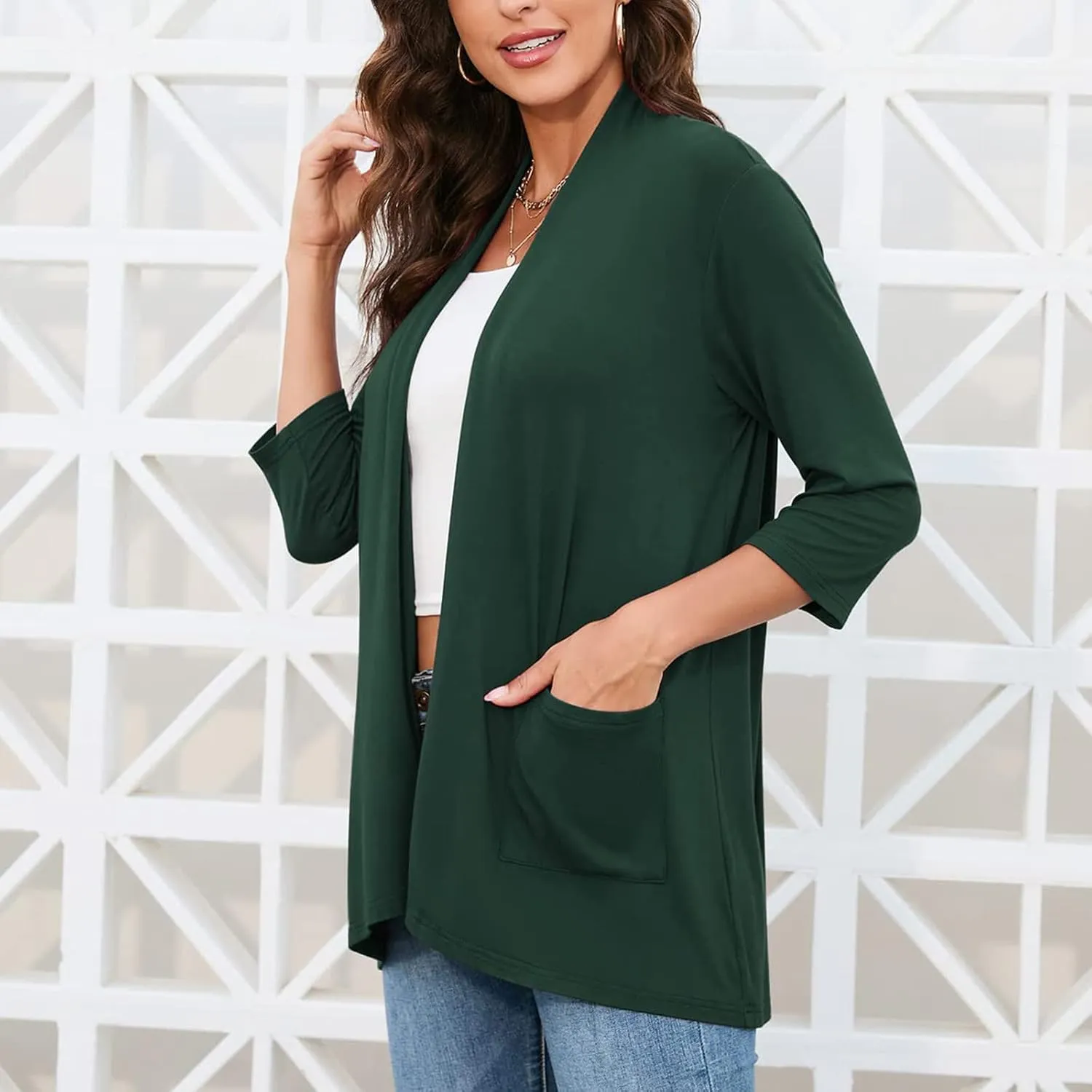 Womens Casual Lightweight Cardigan with Pockets 3 4 Sleeve Front Open Dust Duster Short Sleeve Cardigan Women